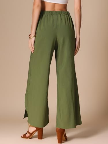 Allegra K Casual Wide Legs Pants for Women's Elastic High Waist Split Side Loose Trousers3