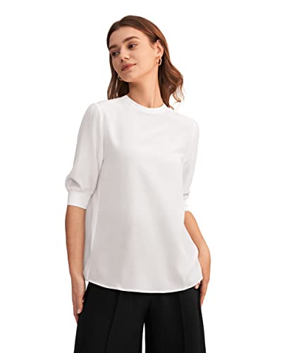 LilySilk Damen Reine Seidenshirt Damenbluse Klassische Bluse mit halbem Ärmel Damenmode Kurzarmbluse(Papyrusweiß,S)