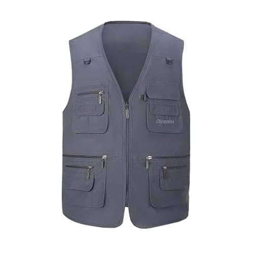 Image of Hbufnha Men's Casual Safari Travel Vest 16 Pockets Outdoor Work Vest Sleeveless Jacket Fishing Hiking Photograph