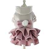 UOPR 可愛い ペット服 ドレス 秋冬 犬服 ワンピース 裏起毛 小中型犬 ドッグウェア 蝶結び フード付き 人気 ファッション スカート 暖かい 厚い 犬洋服 お正月 クリスマス 寒さ対策 (ピンク, M)