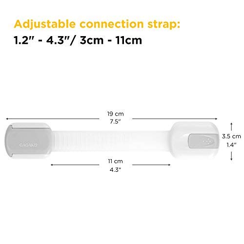 GAGAKU 8 Count Child Safety Locks Adjustable Strap Latches for Cupboard Door Fridge Push Fasten No Drilling or Tools - White