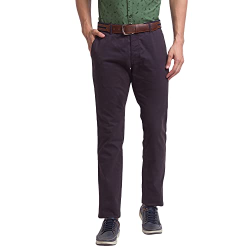 Image of Parx Men's Cotton Blend Solid Pattern Low Rise Tapered Fit Flat Front Casual Trouser