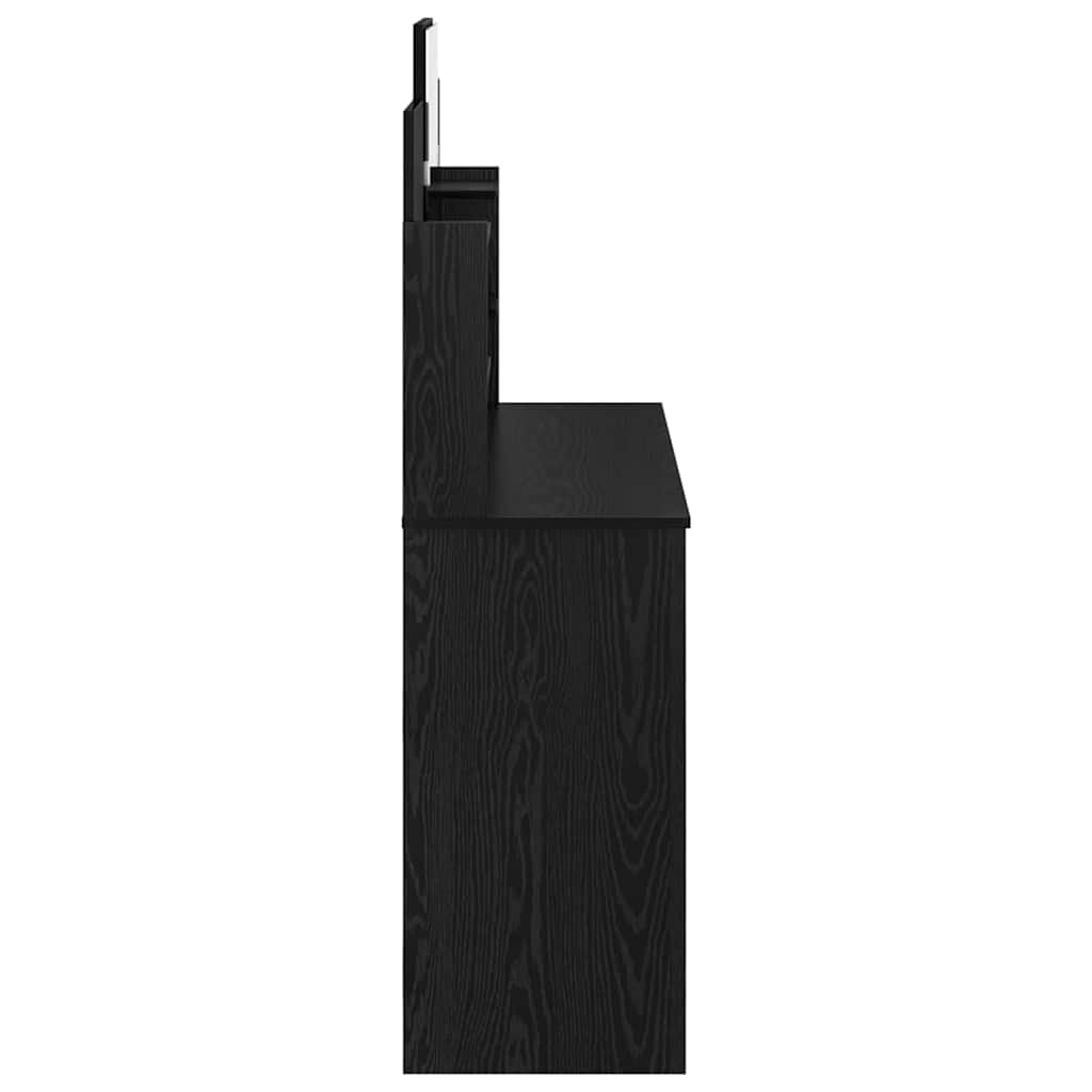 Générique Schminktisch mit Spiegel, Eiche, Schwarz, 96 x 142 cm | Glattes Holz, Regale aus Brettern, ausziehbare Schubladen, einfache Reinigung