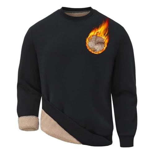HODOSPORTS Mens Crewneck Sherpa Lined Sweatshirts Fleece Lined Pullover Shirts for Men Warm Heavyweight Basic Tops Winter Clothes Black L