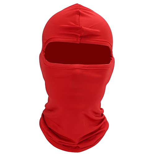 HANHEFLY Motorcycle Helmet Full Face Cover Outdoor Winter Dustproof Cycling Headgear Neck Scarf (Red)