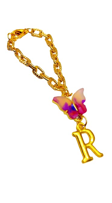 Morel Sturdy Rose Gold Watch Charm of Pink and Purple Butterfly and R Initial Diamond Alphabet Pendant, Watch Charm, Watch Accessories, Giftable for Wife, Sister or Friends Pack of 1 (B0B1P15BMJ) Amazon Price History, Amazon Price Tracker