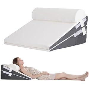 GOHOME Bed Wedge Pillow with Cooling Memory Foam Top Removable,3 in 1 Triangle Pillow Wedge for Sleeping-Help with Acid Reflux, Heartburn, Snoring, Legs and Back Pain