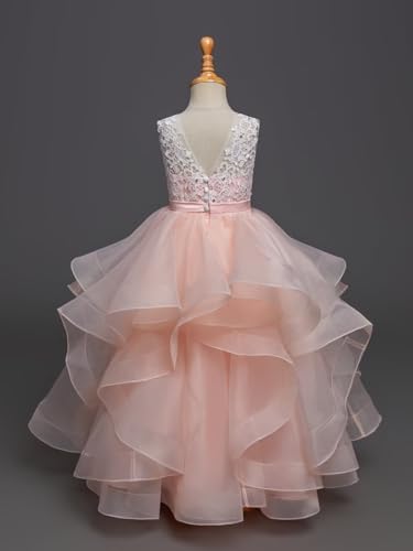 Flower Girl Dress for Wedding Lace Flower Tulle Princess Birthday Party Dresses Kids Long Prom Gown with Satin Sash3