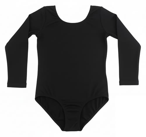 Genérico Collant de ballet e ginástica para menina, body clássico elástico de manga comprida com decote redondo, roupa de dança profissional, Preto