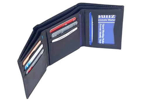 Cowhide Leather Trifold Mens Wallet 6 Credit Card Slots and ID Window2