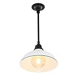 JONATHAN Y 12.25' White/Black 1-Light Farmhouse Indoor/Outdoor LED Pendant Iron Hanging Light, and Black Metal Shade, Rustic Ceiling Lamp for Kitchen Island, LED Bulb Included JYL7611A
