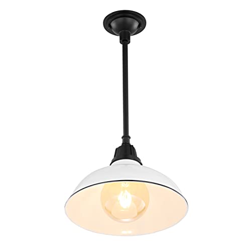 Image of JONATHAN Y Jasper 1-Light Farmhouse 12.25 inch Metal Pendant, White /Black | Indoor Outdoor Use, Rustic Vintage Dome Shade, Adjustable Height, Kitchen Island Porch Entryway, LED Bulb Included