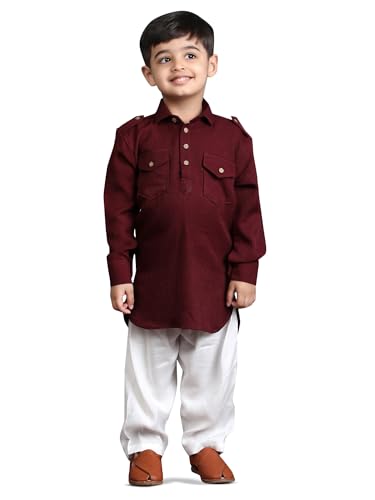 Image of POLKA TOTS Boys Cotton Pathani Set | Premium Pathani Kurta & Pyjama Set for Boys | Kurta Pajama for Kids Boy | Pathani Suit for Kids, Baby Boys & Toddlers | Ethnic Wear for Boy
