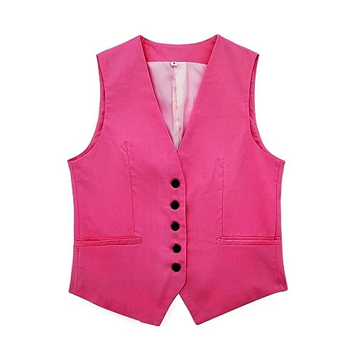 AMDOLE Chaleco de mezcla de lino para mujer, abrigos de invierno para mujer, hot pink, S