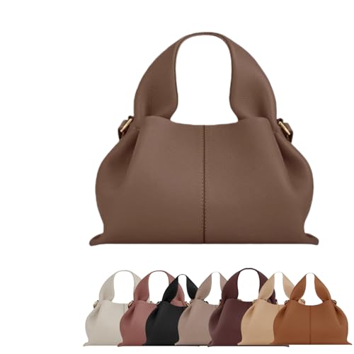 Dumpling Crossbody Bag Damen Kleine Umhängetasche aus PU Leder mit abnehmbarem Schultergurt Handtaschen & Geldbörse Design | Verschleißfest Pflegeleicht Schlicht-elegant(M 23*13*14CM Kastanienbraun)