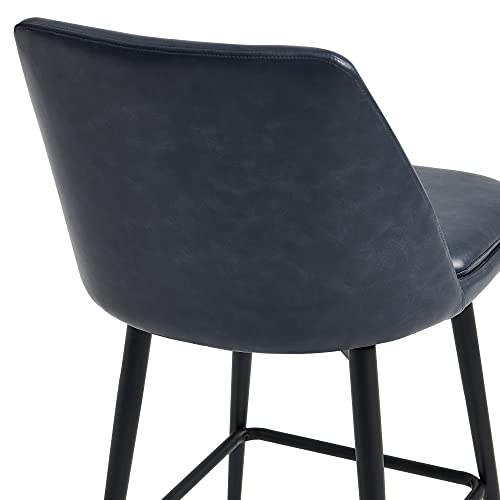 Image of CHITA Swivel Bar Stools, 27.2 inch Counter Height Bar Stools Set of 2, FSC Certified Upholstered Modern Counter Stools, Metal Legs, Faux Leather, Blue