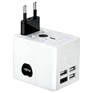 Indoor Use Worldwide Fast Charging Travel Adapter Plug, JIYHF All-in-One International Wall Charger with 3 USB-A & 1 USB-C Ports and Worldwide AC Outlet for EU US UK AUS(Type C/A/G/I)
