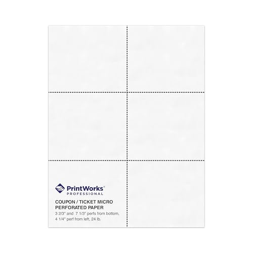 PrintWorks Professional Perforated Paper for Tickets, Coupons, Certificates and More, 8.5 x 11, 24 lb, 3 Perfs - 3 2/3