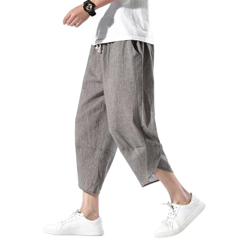 Pantalons courts homme été fin coton lin style chinois ample léger