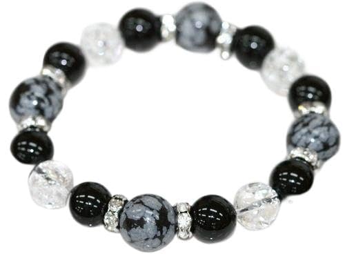 [幸福の石] スノーフレークオブシディアン オニキス クラック水晶 厄除け トラブル回避 魔よけブレスレット(18)