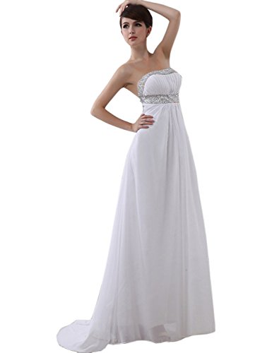 Sarahbridal Women's Strapless Chiffon Wedding Dress Beach A-Line Bridesmaid Gowns White Us6 #TOP2