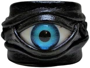 Dragon eye adjustable real leather ring. Statement leather finger ring. Horror leather ring. Evil eye ring. Halloween ring. Burning man costumes.