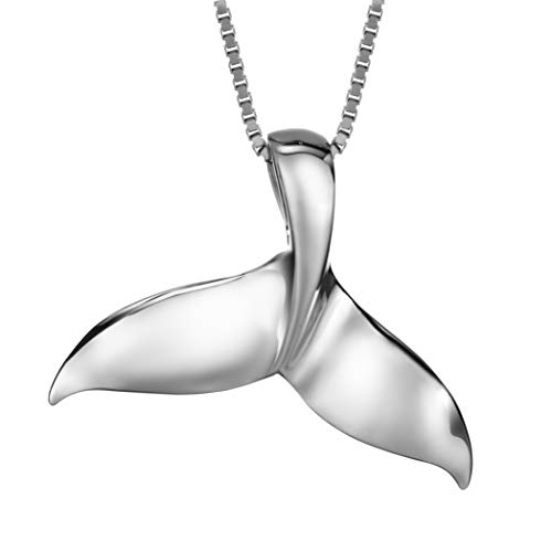925 Sterling Silver Whale Tail Pendant With 18" Box Chain, Nickle Free Hypoallergenic For Sensitive Skin, Tropical Ocean Jewelry For Women, With Gift Box (Extra Large) #TOP13