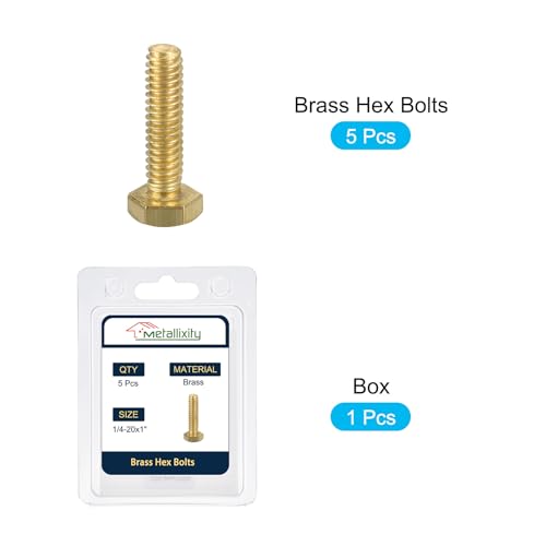 Image of METALLIXITY Hex Head Screw Bolt (1 /4-20x1) 5Pcs, Brass Fully Threaded Solid Brass Hex Bolts Machine Screws - for Machinery Repair