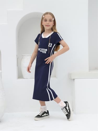 Girl's T Shirt Long Dress, Maxi Cotton T-Shirt Dress for Children Casual V Neck Short Sleeve Letter Print 4-13 Years3