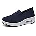 Wabkderpu Walking Shoes for Women Woven Breathable Slip On Sneakers Comfortable Air Cushion Orthopedic Shoes Anti-Slip Flat Platform Loafers Lightweight Casual Fashion Sneakers Navy