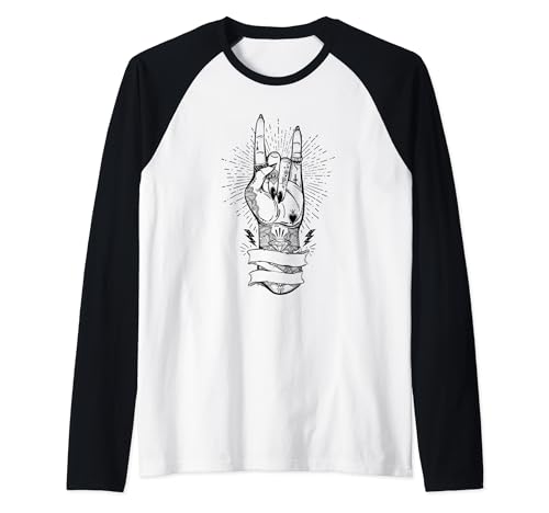 Devil Horns Heavy Metal Hard Rock Donna Ragazza Femminismo Maglia con Maniche Raglan