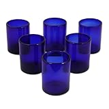NOVICA Artisan Crafted Hand Blown Blue Recycled Glass Tumbler Glasses, 12 oz 'Cobalt Dreams' (set of 6)
