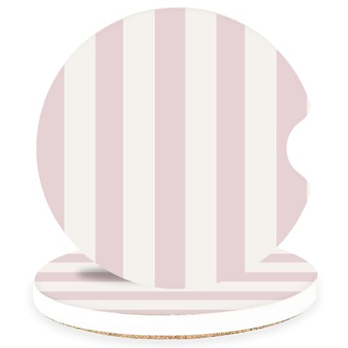 Ceramic Car Coasters Absorbent Car Cup Holder Coaster Set for Women Cute Aesthetic Car Accessories for Girls 2 Pack (Classic Pink)