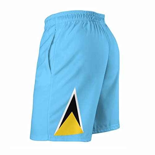 Men's Summer St Lucia Flag Swim Trunks Quick Dry Surf Boardshorts Bathing Suit Shorts with Pockets L4