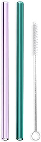 Hummingbird Glass Straws Teal and Purple Straight 9" x 9.5 mm Made With Pride In The USA - Perfect Reusable Straw For Smoothies, Tea, Juice, Water, Essential Oils - 2 Pack With Cleaning Brush