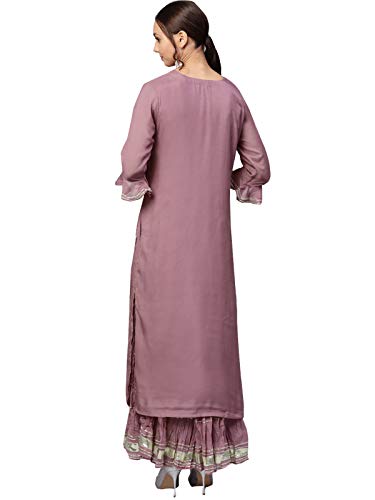 Image of ishin Women's Rayon Burgundy Embellished A-Line Kurta set With Skirt