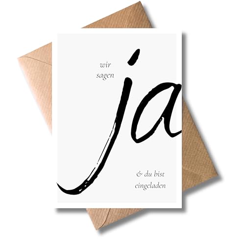 WBdesignz 10er-Set Einladungskarten Hochzeit Wir sagen JA und du bist eingeladen mit Umschlägen - minimalistische Einladungen zur Trauung - Standesamt kirchliche Hochezeitsgäste (DIN A6)