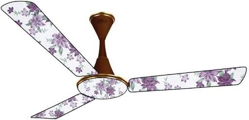 Image of waterproof dustproof ceiling fan cover for 3 blade fan with attachable enclosure set of 1 multi design home decor pakha cover purple flower white finish