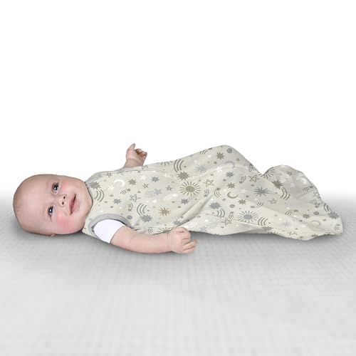 Image of SwaddleMe by Ingenuity Baby Night Sack Sleeper, Size 0-3 Months, 7-14 Pounds, 1.0 TOG, 2-Way Zipper, 100% Cotton, Baby Wearable Blanket - Celestial Dance