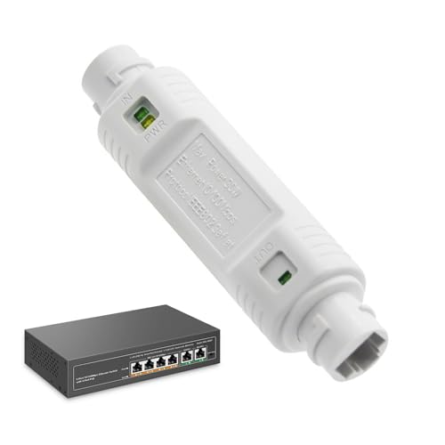 Extensor PoE para exteriores, repetidor de señal Ethernet impermeable, amplificador de red de 3.94 x 0.87 x 0.99 pulgadas con puertos, carcasa de resina con sello, accesorios de herramientas Plug and