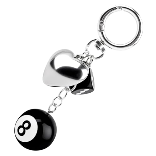 Mikovivi Charms de Bolso para Hombre y Mujer, Llavero Bola Billar 8 con Dados y Corazón Plateado Elegante Dijes de Llavero para Bolso Mochila