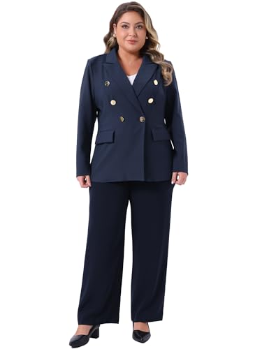 Agnes Orinda Plus Size Blazers for Women Notch Lapel Double Breasted Long Sleeve Office Work Blazer3