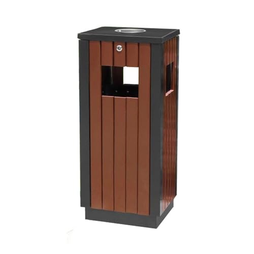 yixinzi-2024 Área pública con cenicero, Bote de Basura, Tiras Metal y Madera, Cubo Cubos de Basura al Aire Libre