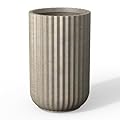 Kante Tall Fulted Planter, 17.7 Inch Tall Round Concrete Plant Pots with Drainage Hole and Rubber Plug, Modern Decor for Indoor Outdoor Plants, Flower, Weathered Concrete