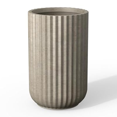 Kante Tall Fulted Planter, 17.7 Inch Tall Round Concrete Plant Pots with Drainage Hole and Rubber Plug, Modern Decor for Indoor Outdoor Plants, Flower, Weathered Concrete