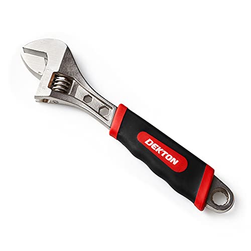 Dekton 10 Sure Grip Adjustable Spanner-1 1/4 Jaw Capacity| Straight Jaw Wrench| Printed Width Scale| Sure Grip-Non Slip Grip Handle for Comfort| Hardened and Tempered Steel| Bonus 16mm Ring Spanner