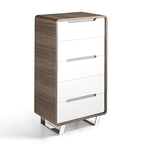 Comodino Angel cerdà in MDF laccato lucido grigio perla. Comodini con gambe in acciaio verniciato nero e due cassetti, ideali in camera da letto