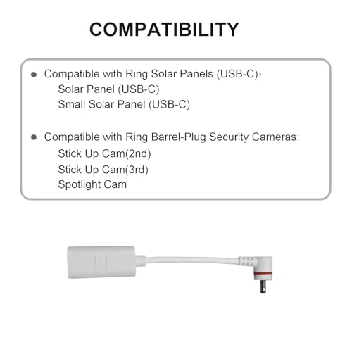 Adaptador USB C a barril panel solar Ring conector cámaras de seguridad 2 piezas 3