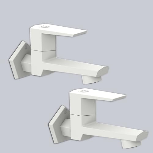 Image of RN PTMT Long Body Bib Cock for Bathroom | 15mm Long Body Foam Flow Water Tap with Flange | Luxury G20 Collection Faucet | High-Grade Engineering Polymer Tap (White, Pack of 2)
