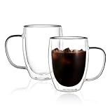 CNGLASS 350ml/12oz Doppelwandige Kaffeegläser 2er Set, Thermo Latte Macchiato Gläser mit Henkel,Isolierte Glas Kaffeetassen für Cappuccino, Milch, Tee